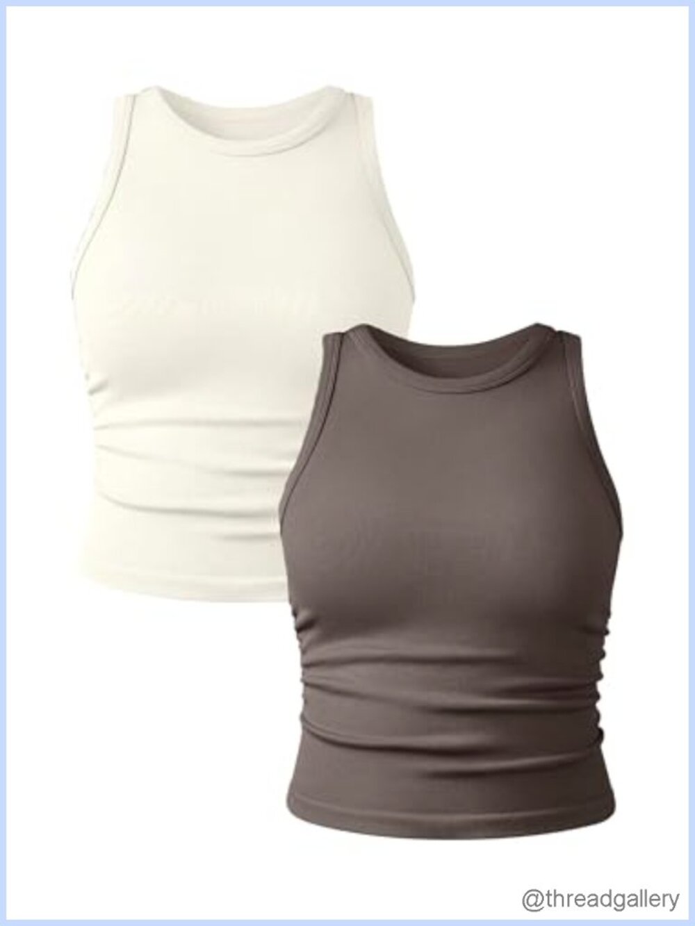 Seamless Ribbed Crop Tank Tops 2 Pack Crew Neck